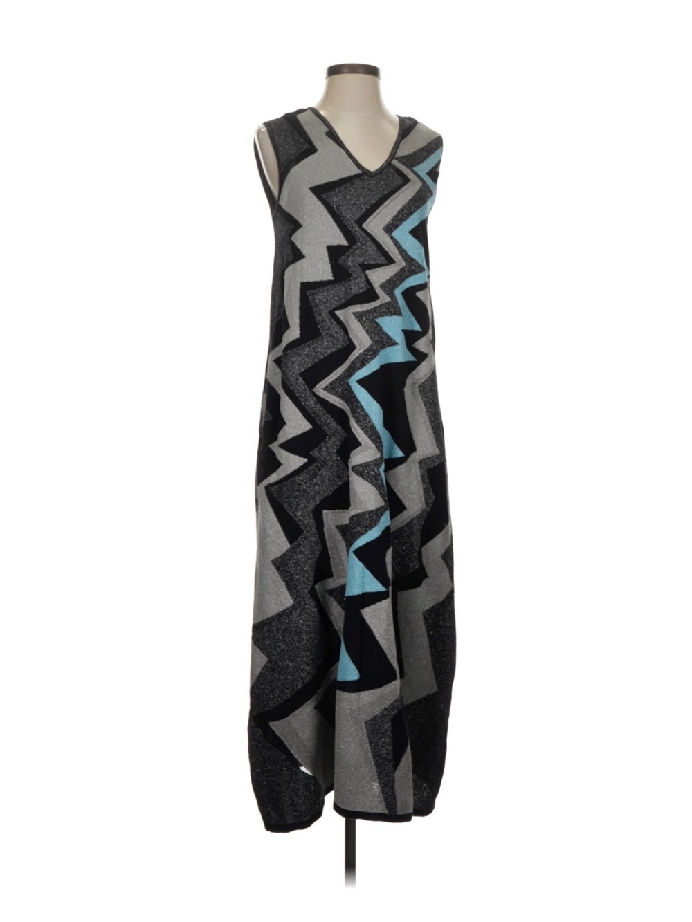 Missoni Zigzag Knit Maxi Dress in Black, Gray & Light Blue